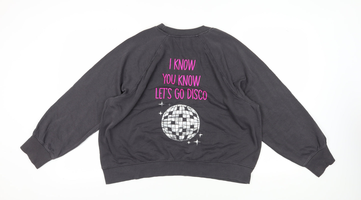 H&M Unisex Grey Pullover Sweatshirt L Graphic Print