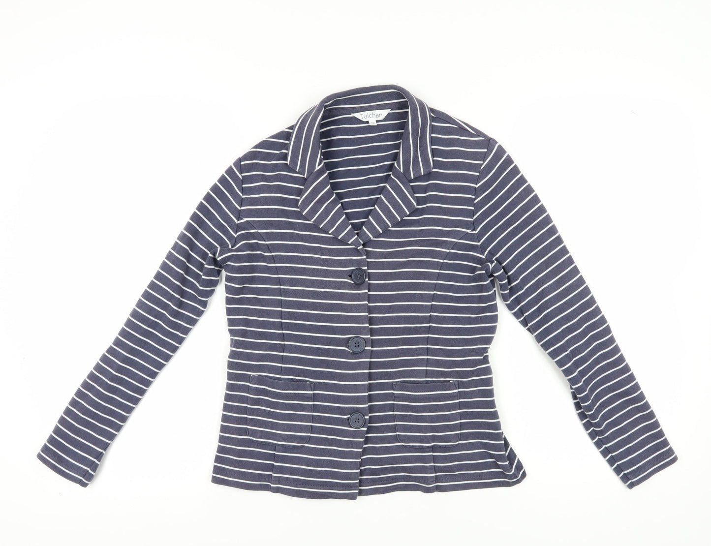Tulchan Women's Blue Striped Jersey Button-Up Size 10