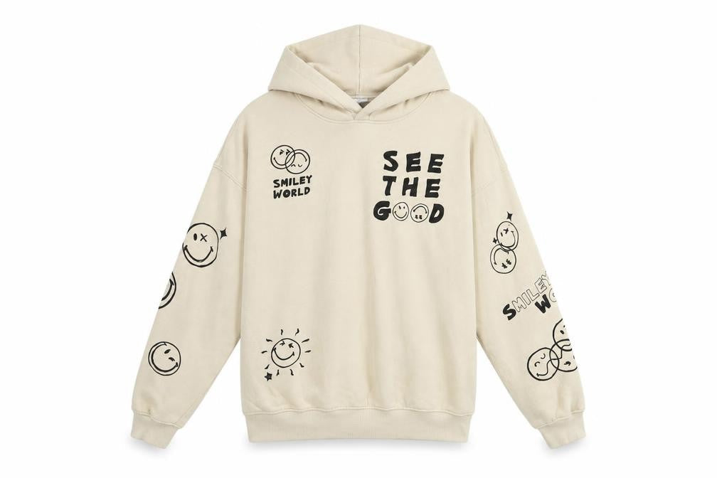 H&M Girls Beige Pullover Hoodie, Graphic Print, 11-12 Years