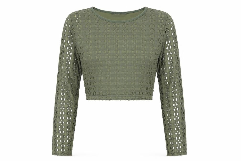 Front view of Missguided women’s green cropped blouse 8 casual