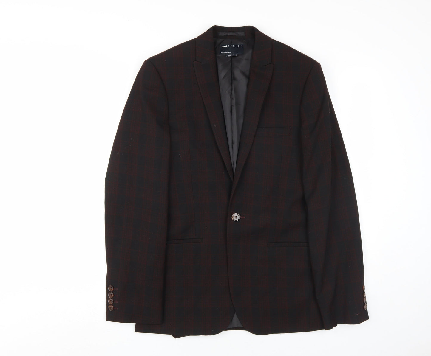 ASOS DESIGN Men's Black Check Blazer, Size 34R, Regular Fit