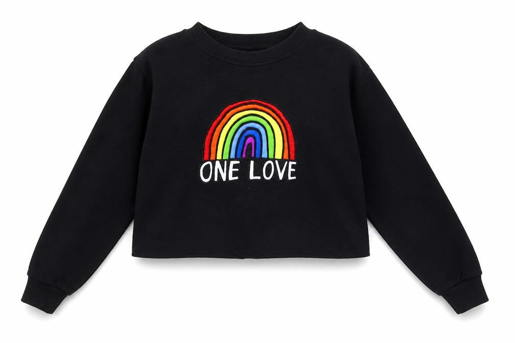 B&C Womens Black Rainbow Sweatshirt S Embroidered Casual