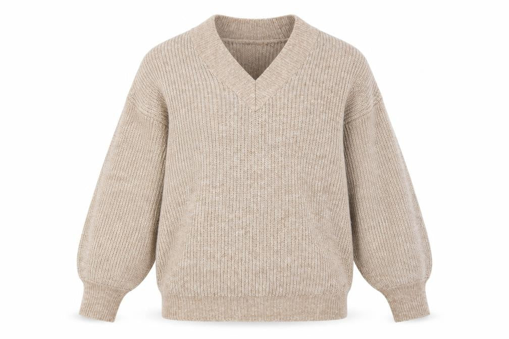 Front view of ASOS Design Women Beige V-Neck jumper, size 8