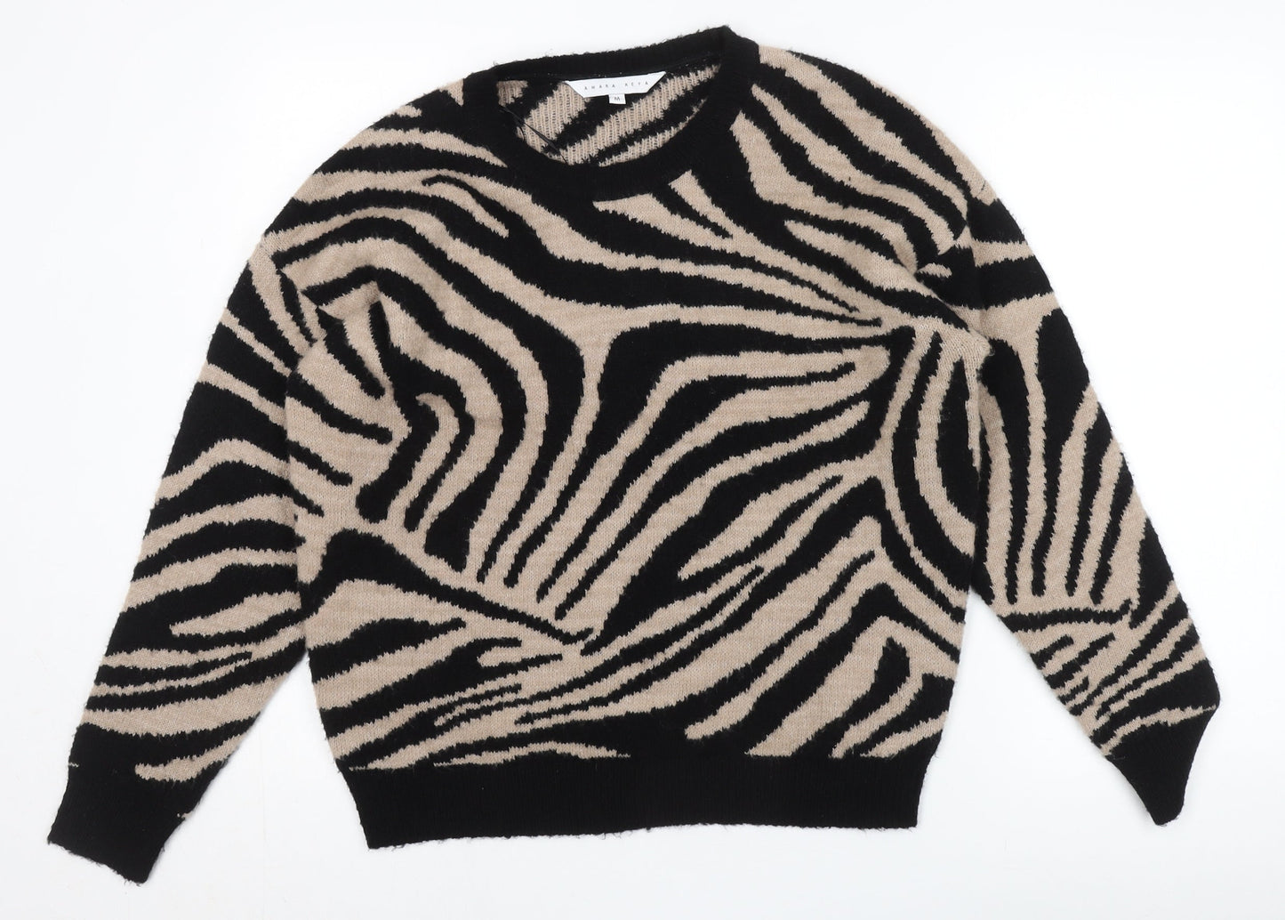 Amara Reya Women's Zebra Print Jumper, M, Black/Beige