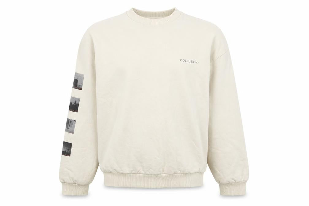 Collusion Mens Beige Graphic Logo Pullover Sweatshirt XS