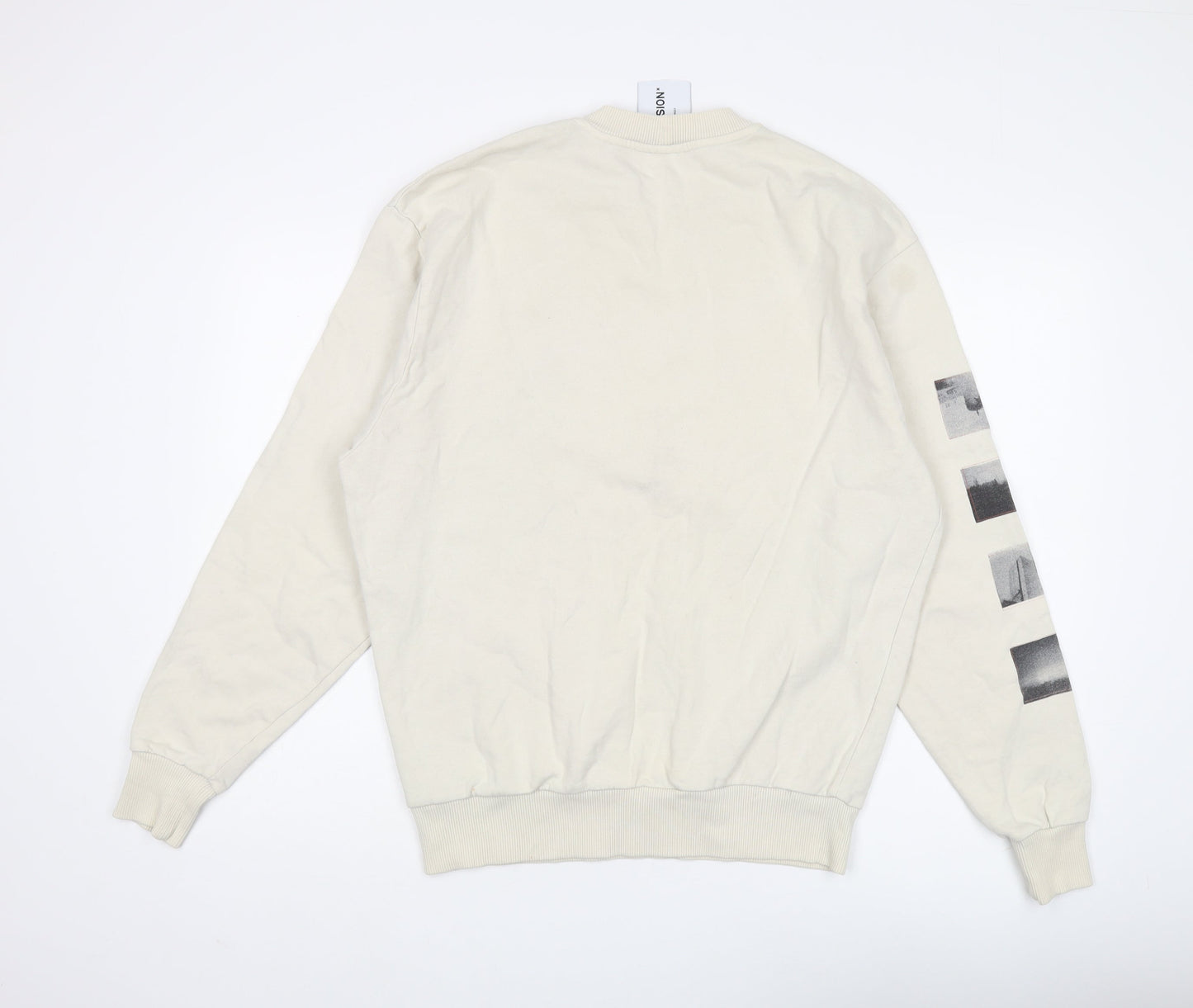 Collusion Unisex Beige Graphic Logo Pullover Sweatshirt XS