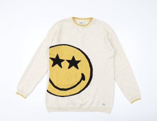 Smiley World Boys Beige Jumper, 16 Years, Fun Graphic Print