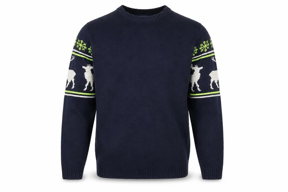 H&M Mens Blue Reindeer Winter Pullover Jumper S