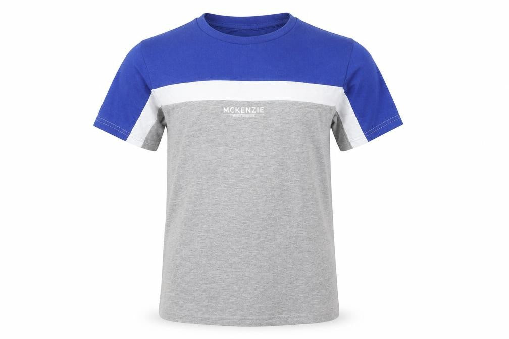 McKenzie Boys Blue Grey Colourblock Crew Neck T-Shirt 12-13 Years