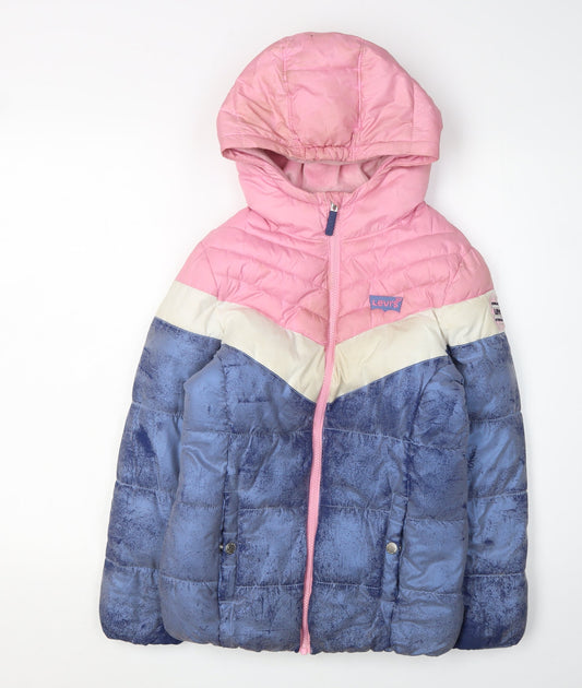 Levi's Girls Puffer Jacket 10Y Pink Blue Colourblock