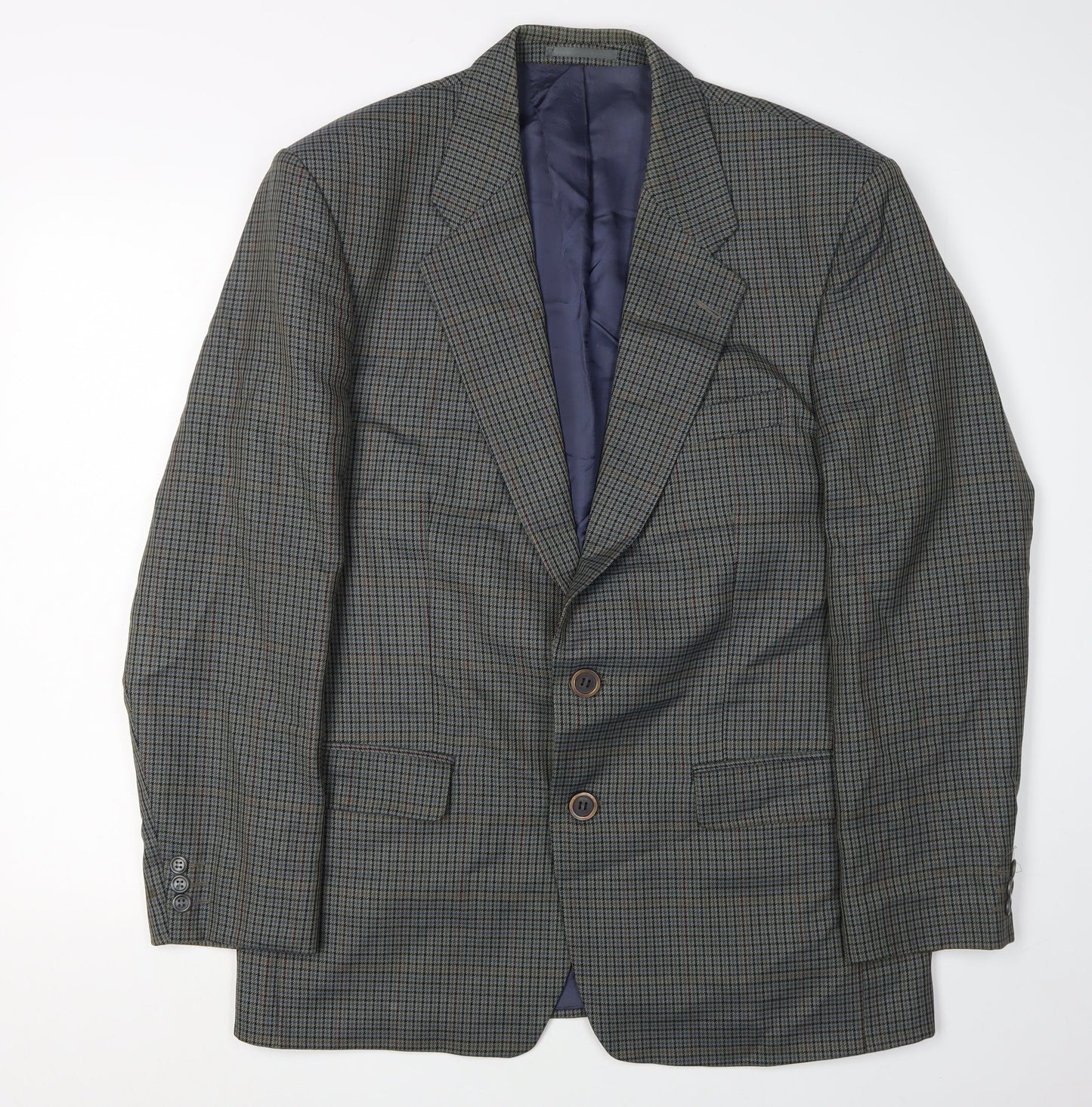 St Michael Men's Blue Check Blazer, Size 40R, Single-Breasted