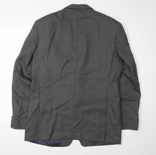 St Michael Men's Blue Check Blazer, Size 40R, Single-Breasted