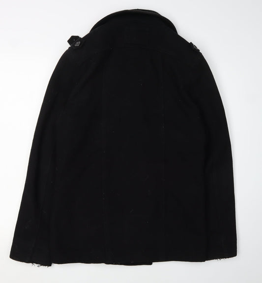 Topman Men's Black Pea Coat M Classic Winter Style