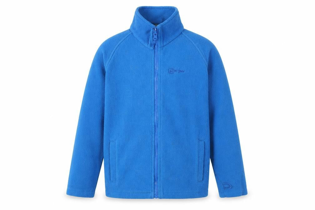 Front view of Hi Gear boys’ blue fleece jacket 11-12 years winter warmth