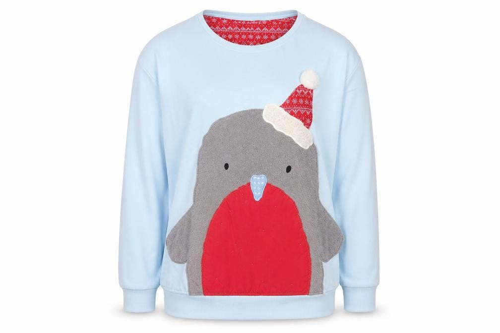 Next Women's Blue Penguin Nightshirt M Winter Fun