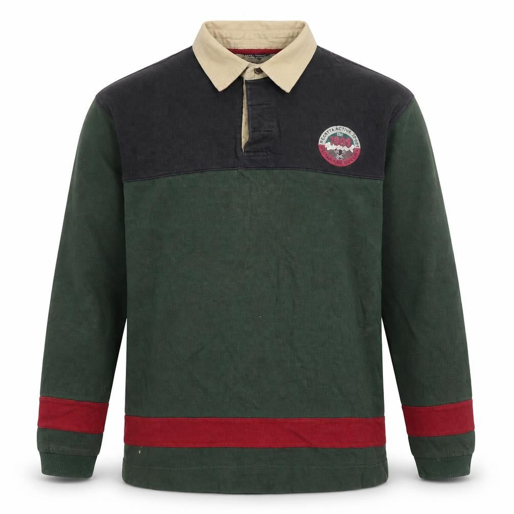 Regatta Men's Green M Long Sleeve Colourblock Polo