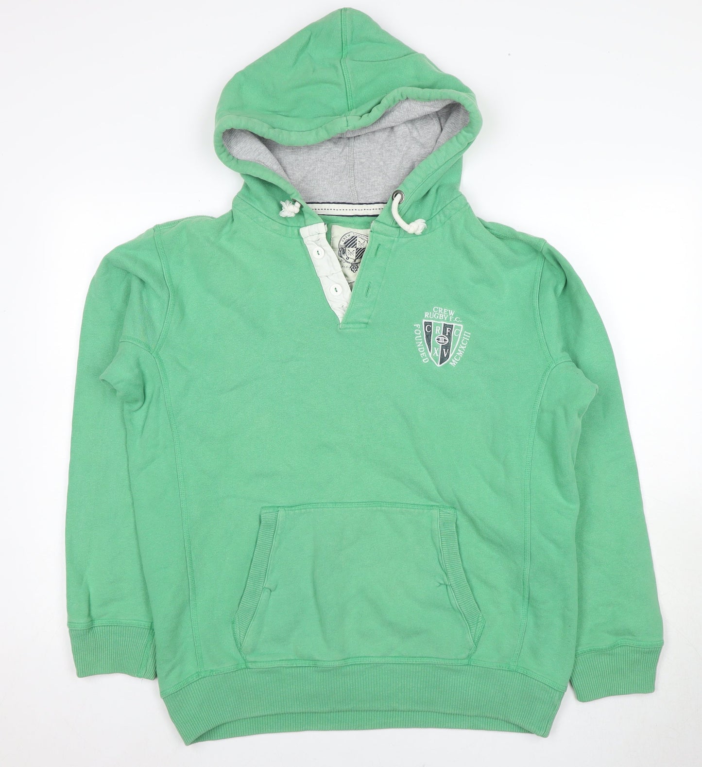 Crew Clothing Co Men's Green Henley Hoodie, Size M, Cotton
