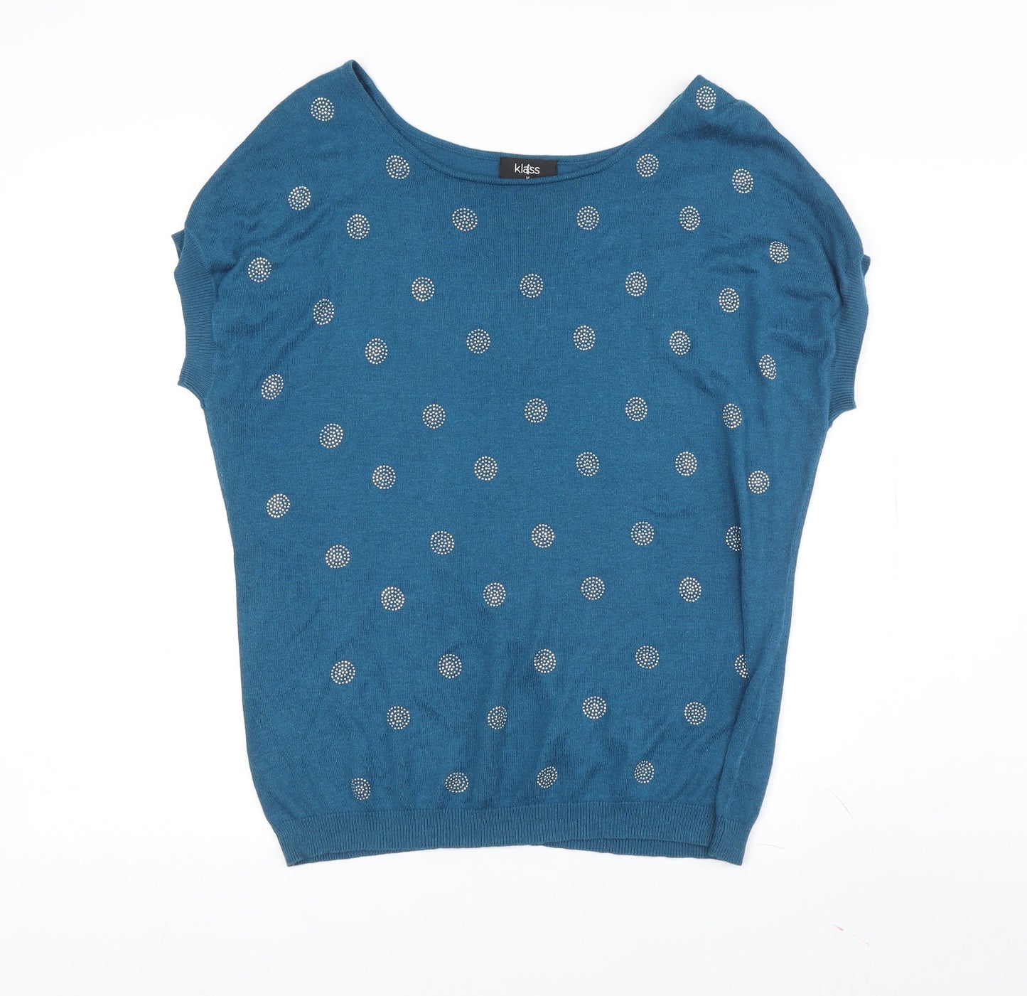 Klass Women's Blue Polka Dot Pullover Jumper M