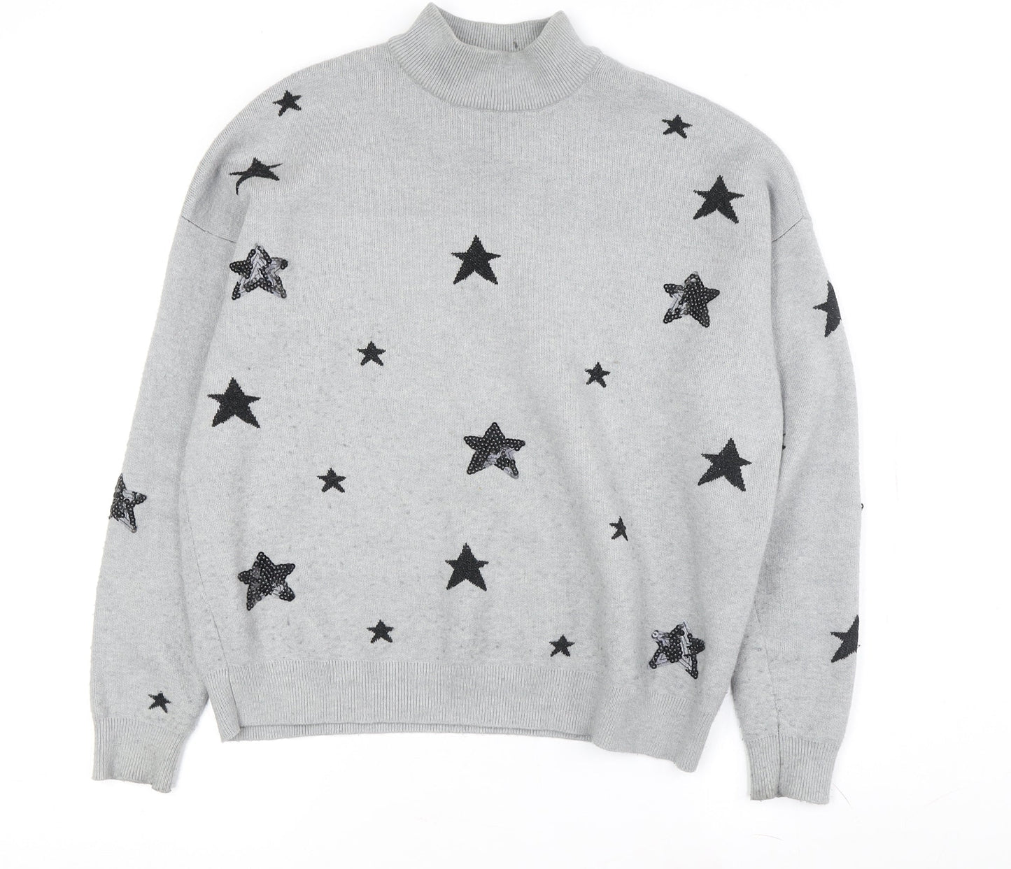 Vero Moda Women's Grey Star Sequin High Neck Jumper