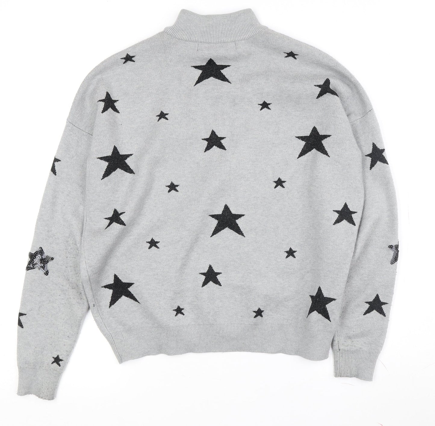 Vero Moda Women's Grey Star Sequin High Neck Jumper