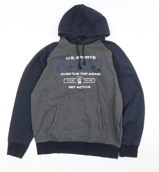 vanVaan Men's Grey & Blue Pullover Hoodie M