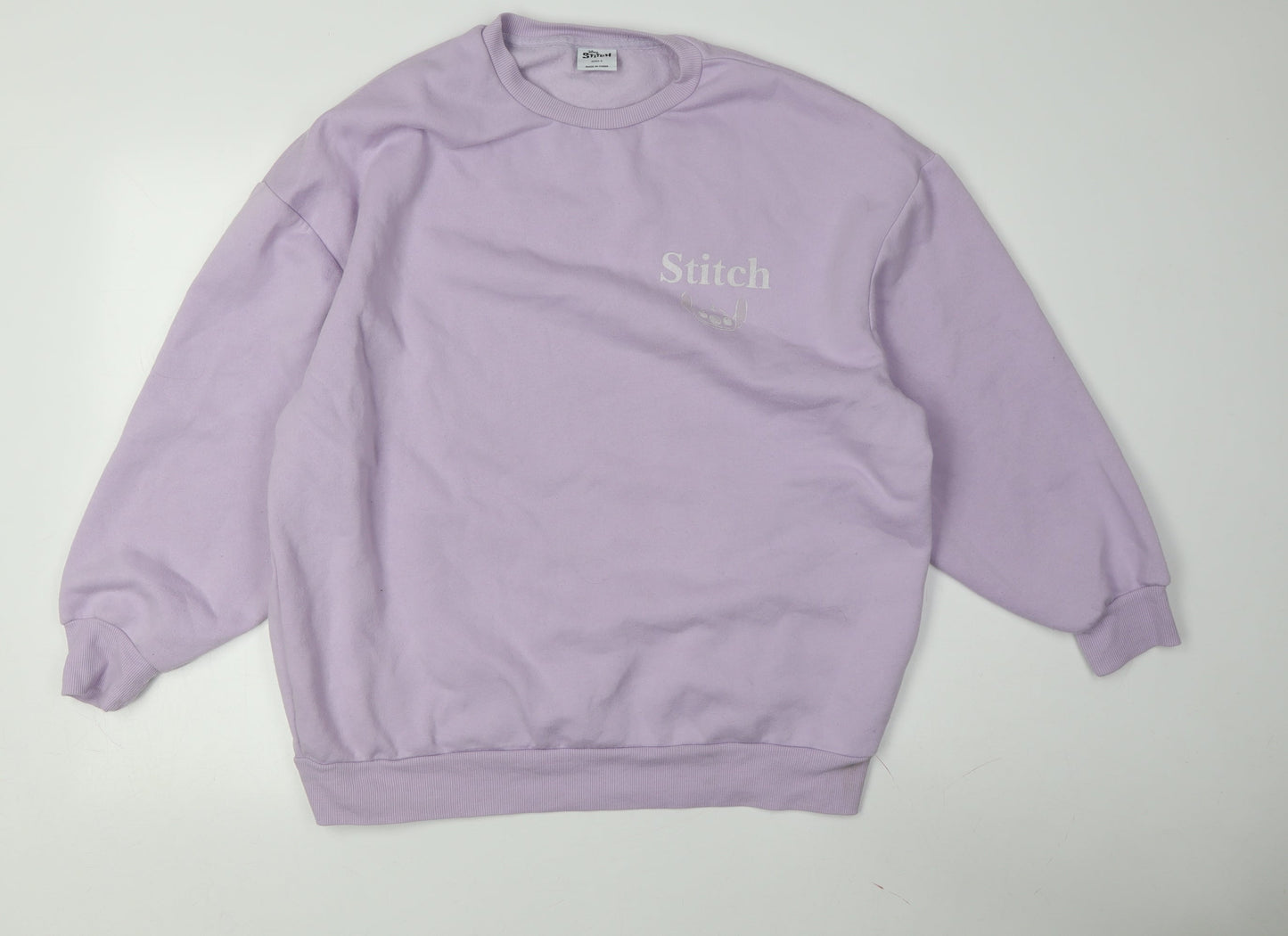Disney Women's Purple Stitch Sweatshirt S, Graphic Print