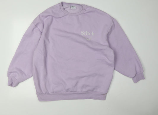 Disney Women's Purple Stitch Sweatshirt S, Graphic Print