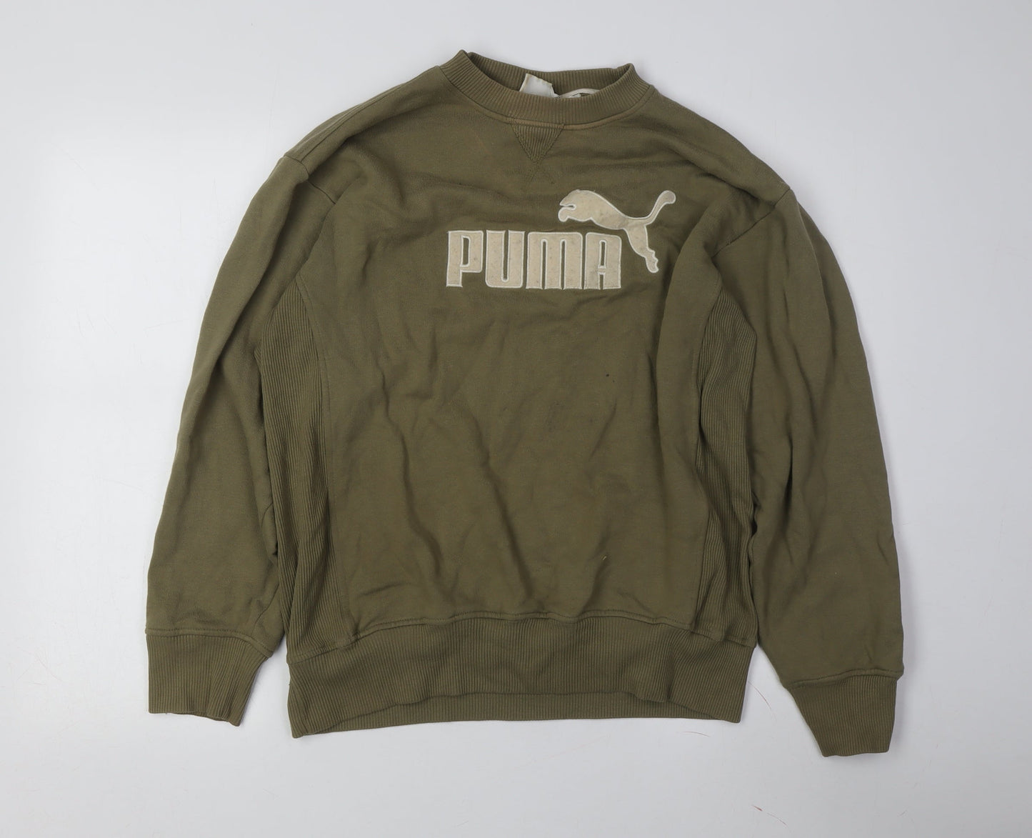 Puma Men's Green Pullover Sweatshirt L Cotton Logo