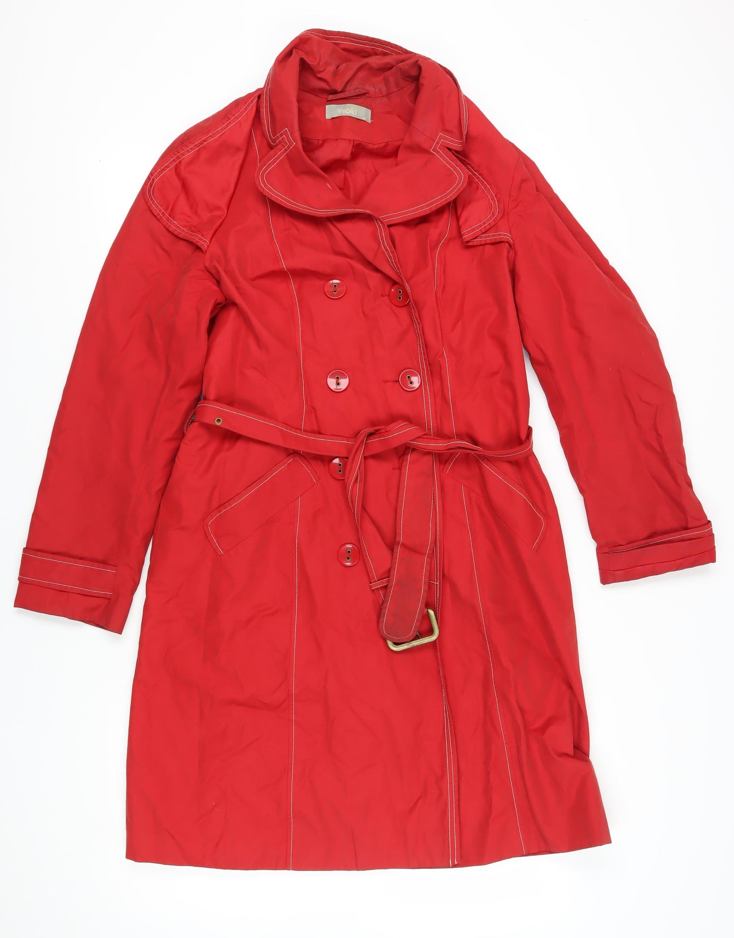 Wallis Women's Red Trench Coat, Size 16, Belted, Casual