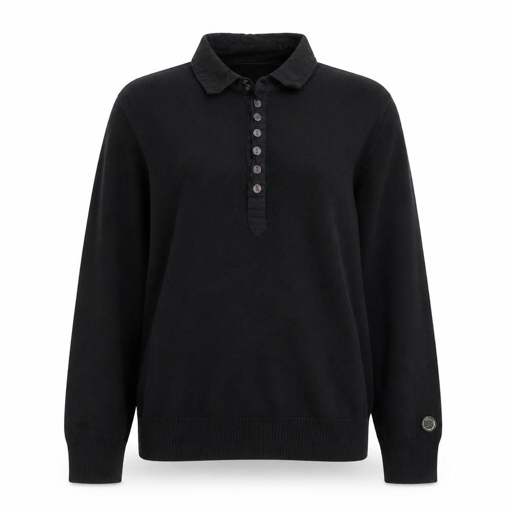 Womens UK S Regular Diesel Black Henley Tight-Knit