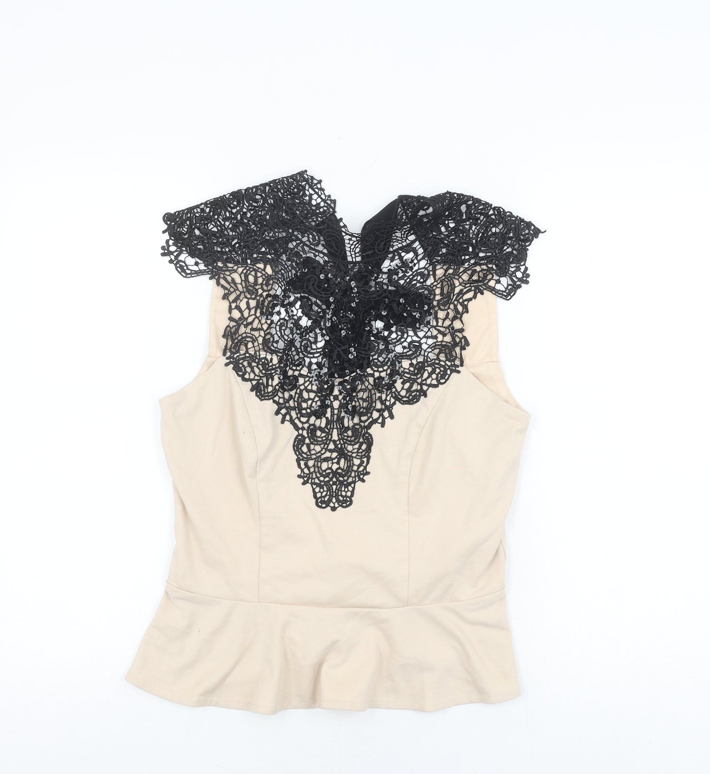 Lipsy Women's Beige Lace Collar Blouse, Size 14