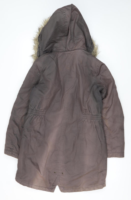 FatFace Girls Grey Parka Coat 12-13 Years Fur Trim Hooded