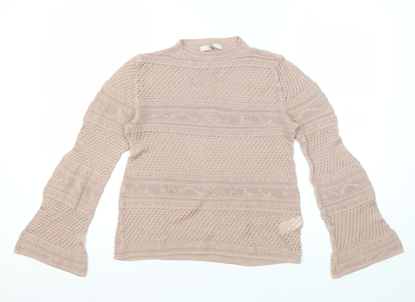 Next Women's Beige Mock Neck Open-Knit Jumper Size 14