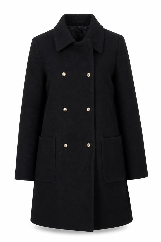 Mango Women's Black Wool Blend Pea Coat Size 8, Buttoned