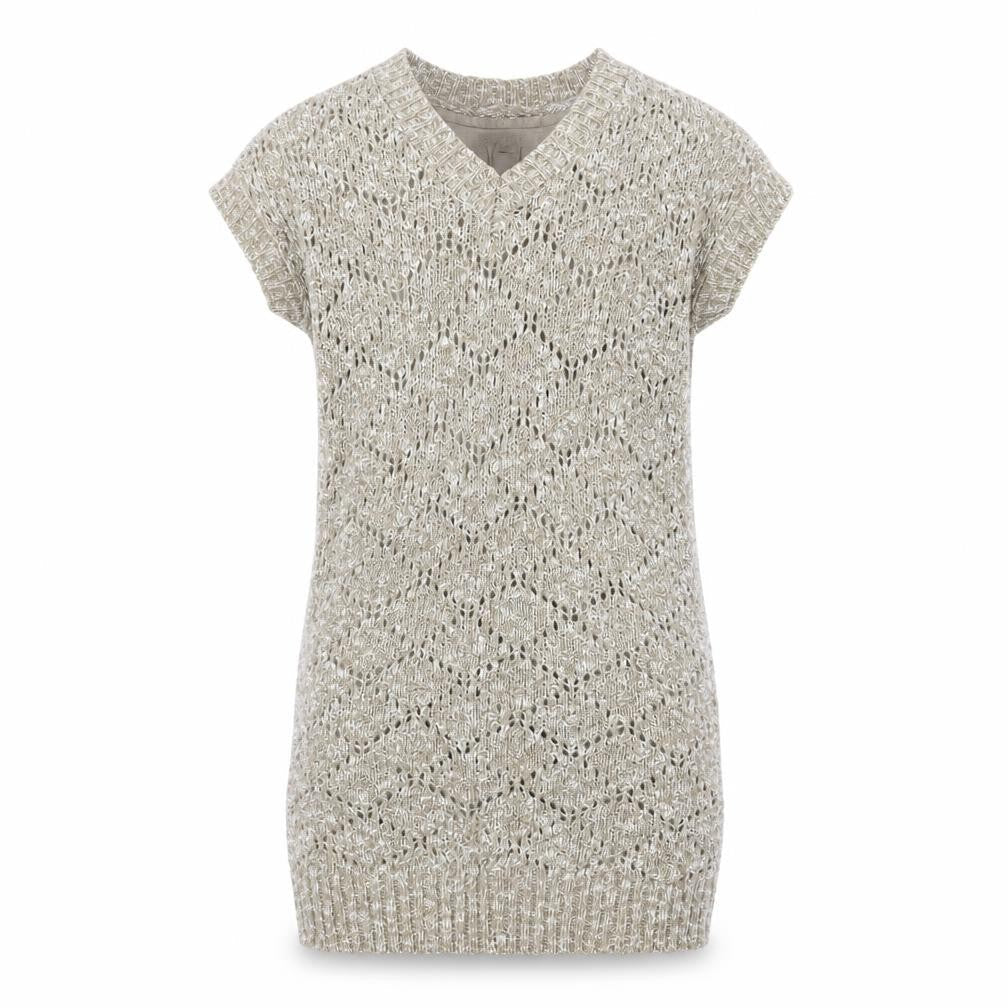 Massimo Dutti Girls Beige Argyle Knit Dress V-Neck 5-6 Years