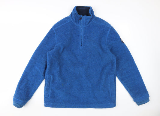 Marks and Spencer Men's Blue 1/2 Zip Sweatshirt - Medium