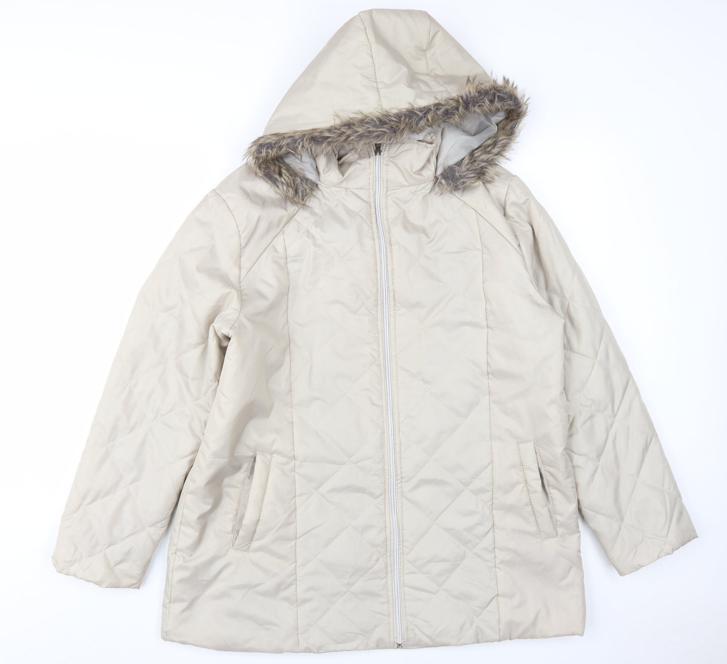 Anne De Lancay Women's Beige Puffer Coat M Hooded