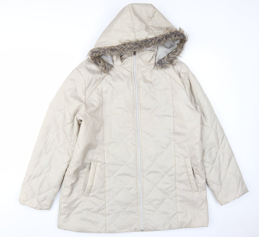 Anne De Lancay Women's Beige Puffer Coat M Hooded