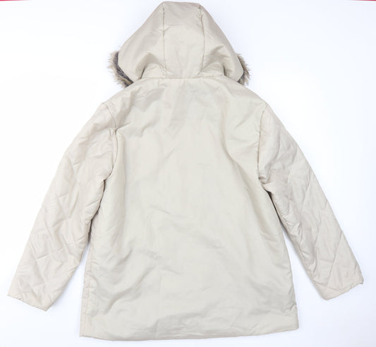 Anne De Lancay Women's Beige Puffer Coat M Hooded
