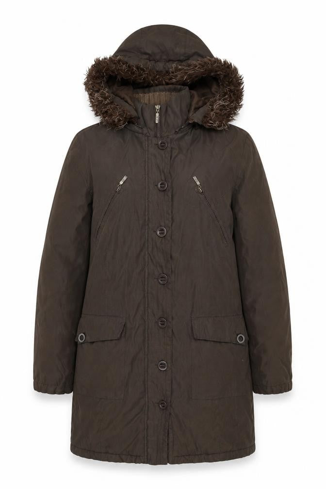 Marks and Spencer Women's Brown Parka Coat M Fur Trim