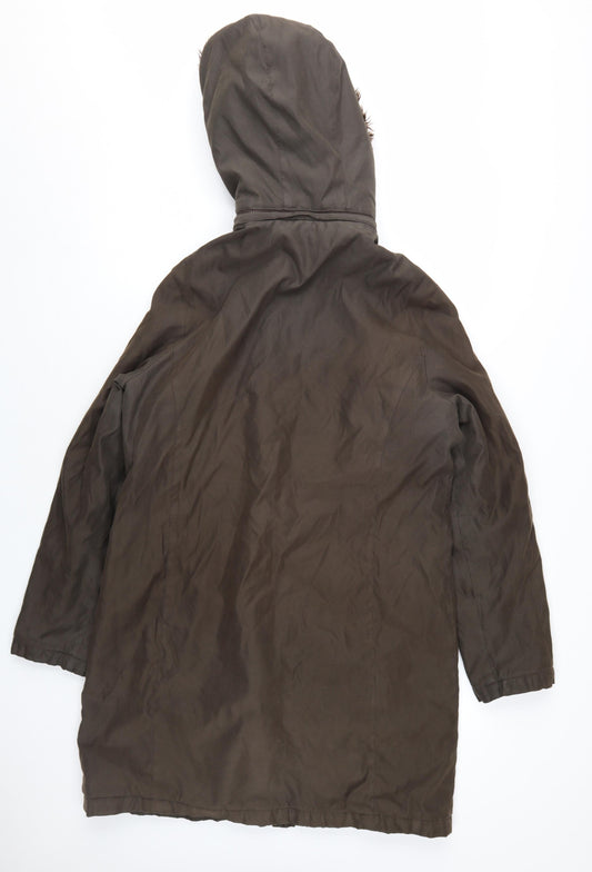 Marks and Spencer Women's Brown Parka Coat M Fur Trim