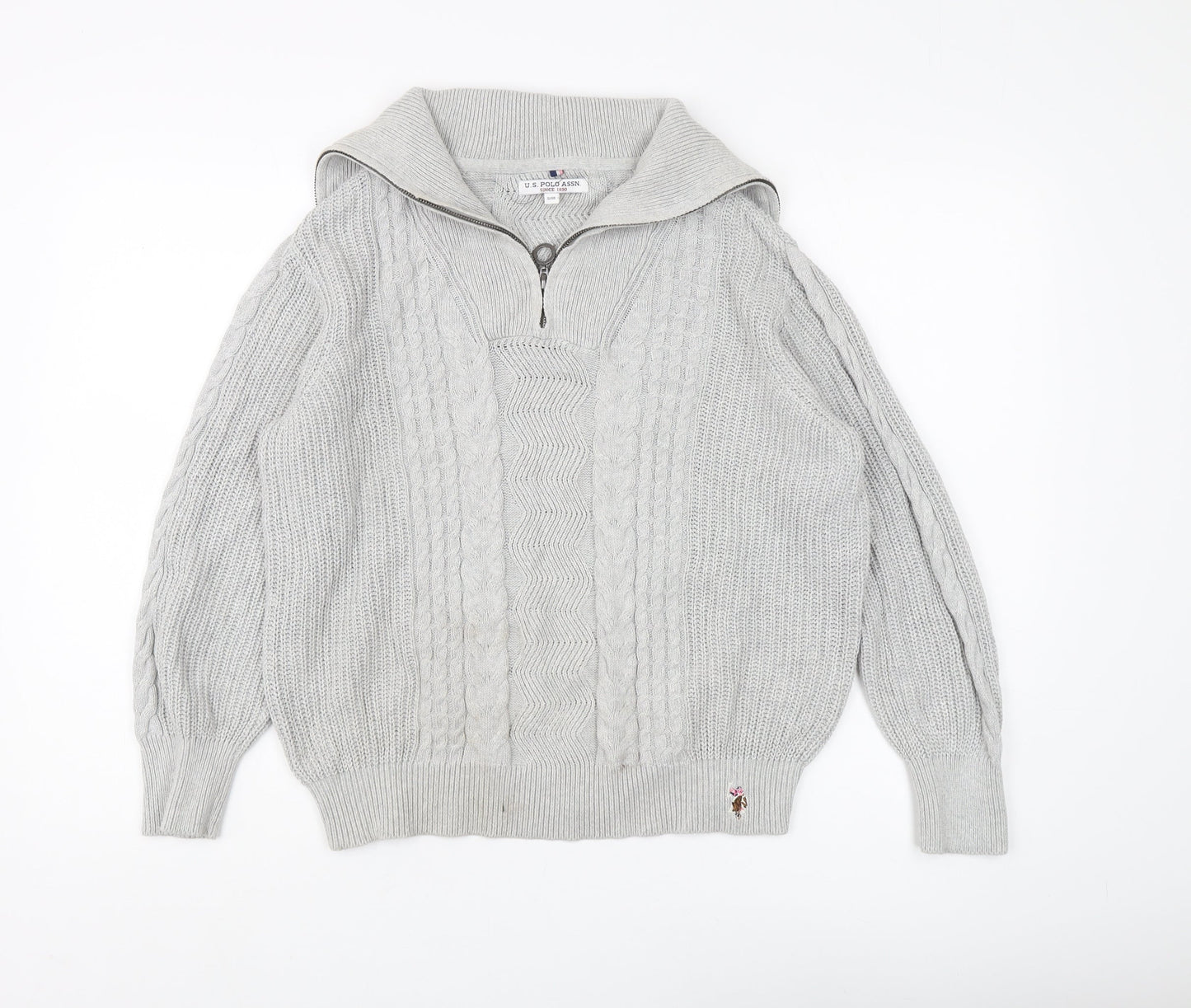 U.S. Polo Assn. Women's Grey Full Zip Jumper, Size 10
