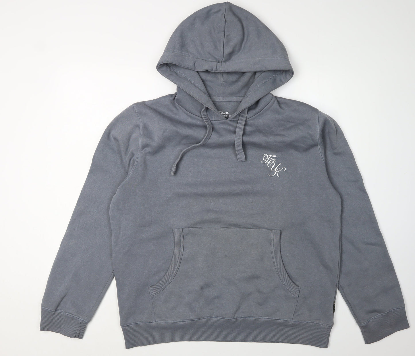FCUK Men's Grey Pullover Hoodie, Size L, Logo Accent