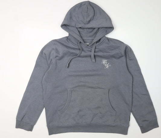 FCUK Men's Grey Pullover Hoodie, Size L, Logo Accent