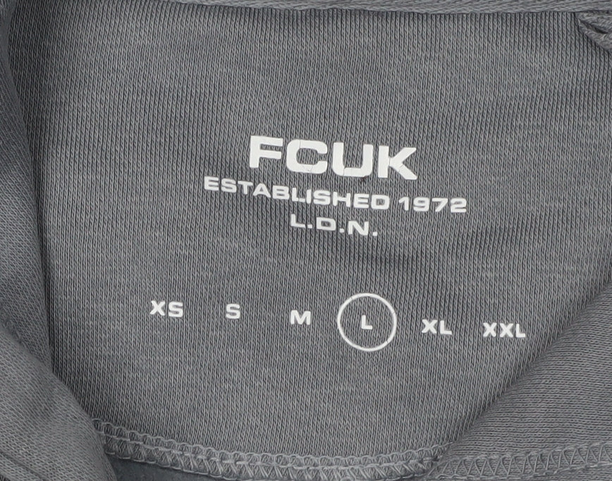 FCUK Men's Grey Pullover Hoodie, Size L, Logo Accent