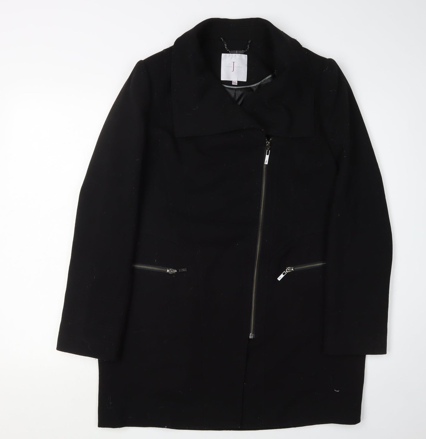 Jasper Conran Women's Black Coat Size 12 Slim Zip Mid-Length