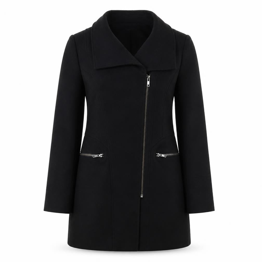 Jasper Conran Women's Black Coat Size 12 Slim Zip Mid-Length