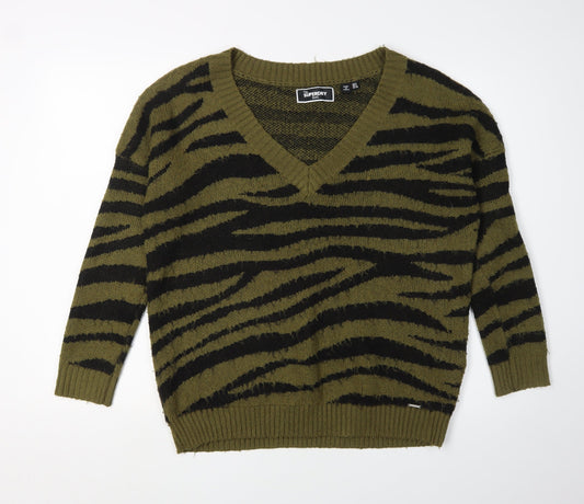 Superdry Women’s Green V-Neck Pullover Jumper Size 8