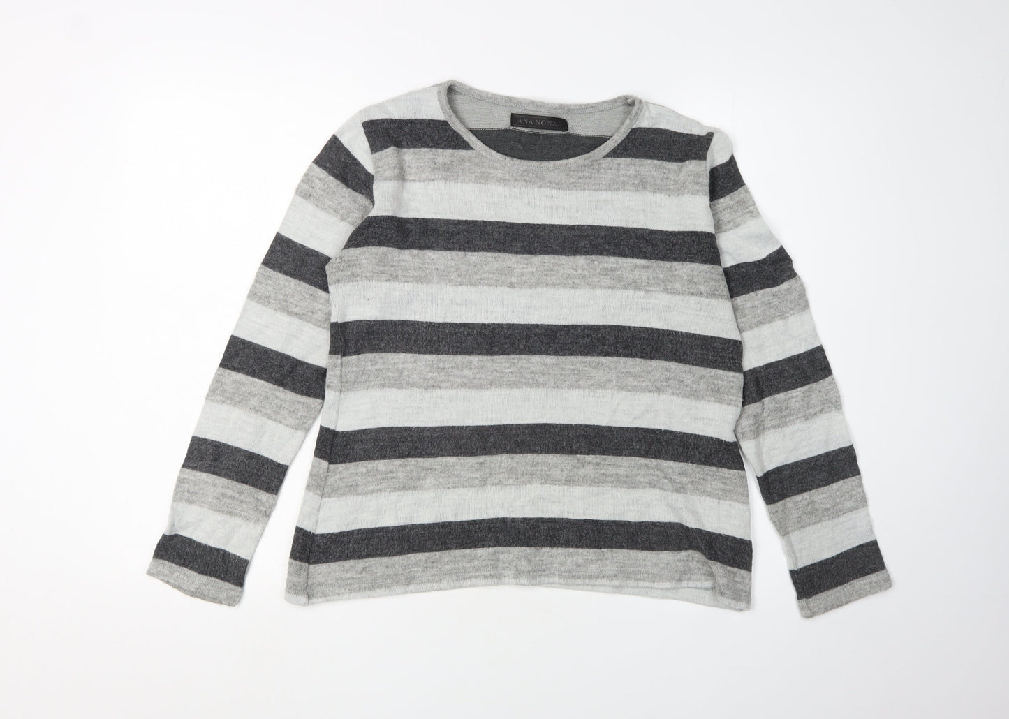 Ana Nonza Women's Grey Striped Pullover Jumper S