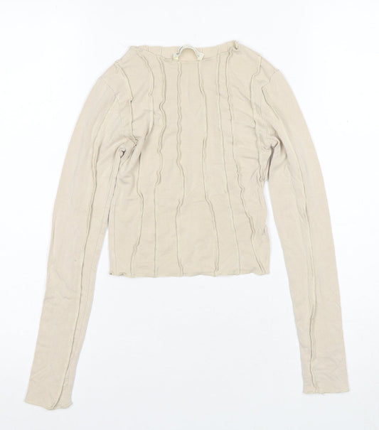 Pull&Bear Women's Beige Long Sleeve Blouse - Size S